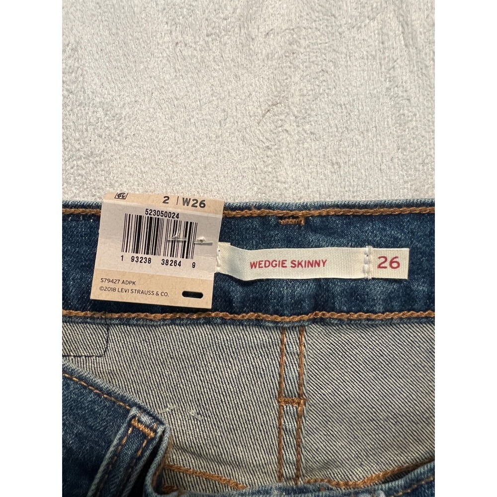Levis Wedgie Skinny High Rise Distressed Blue Jeans Button Fly W26 L26 NWT - Picture 8 of 14
